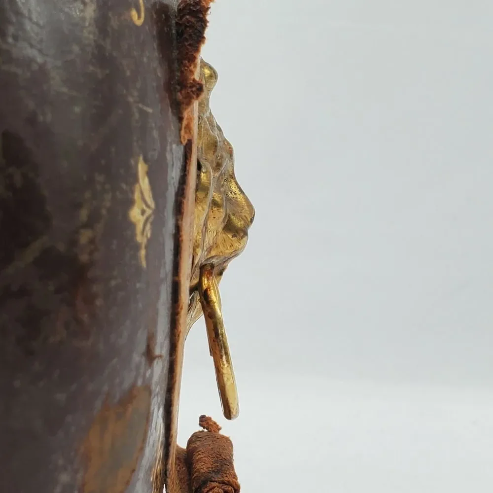 Vintage Italian Leather‎ Wrapped Decanter Bottle With Lions Head Knocker No Top